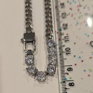 Stainless Steel Silver Toned Necklace with Clear Stones